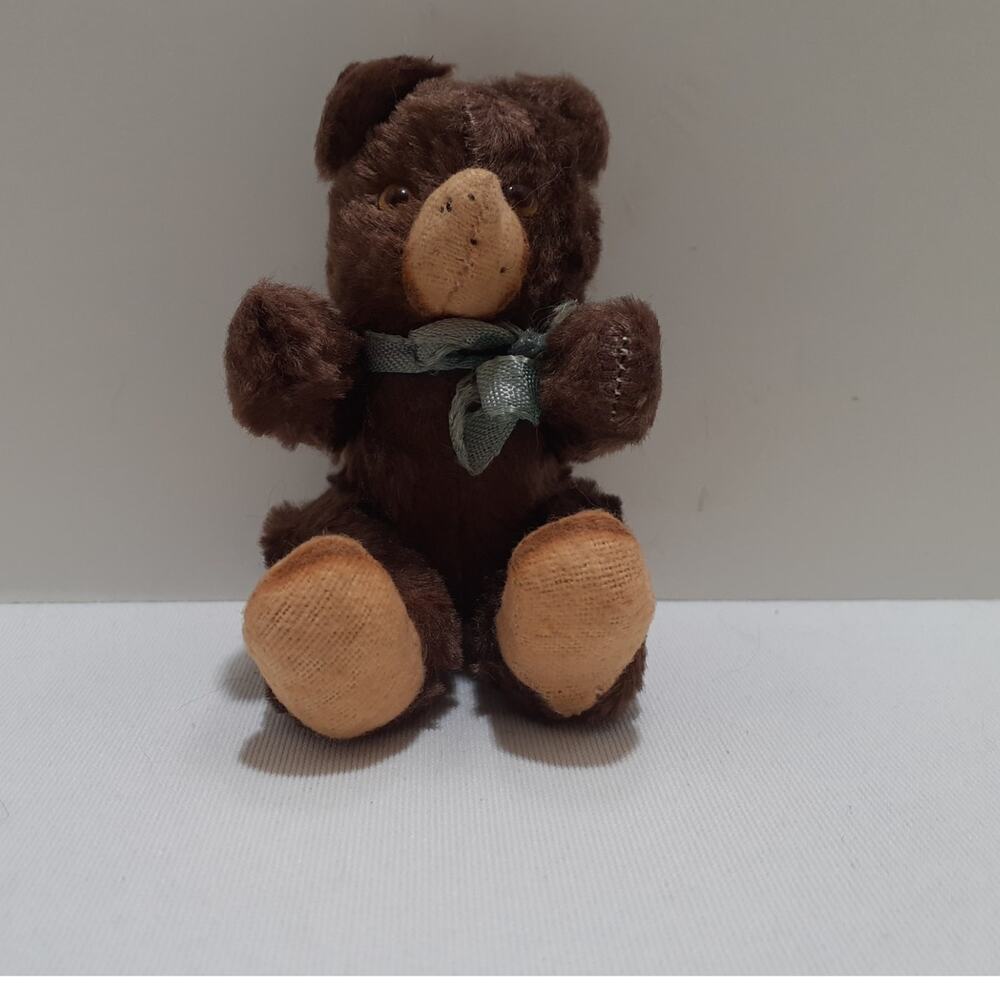 Antique Teddy Bear Dark Brown Mohair Fur Glass Eyes